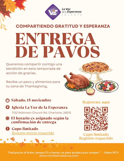 La Voz de la Esperanza entregará pavos gratis en Carolina del Norte (Facebook/La Voz De La Esperanza)