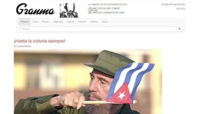 La web del Granma en el día de la muerte de Fidel Castro