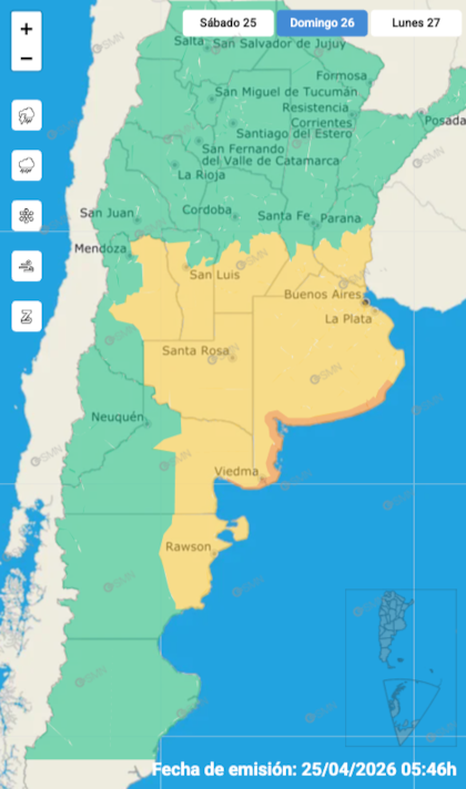 La zona central del país se encontrará bajo alerta amarilla este domingo