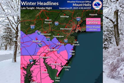 La zona coloreada en color rosa corre riesgo de sufrir tormentas invernales intensas (NWC)