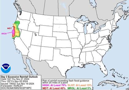 La zona de impacto prevista por la Oficina Nacional de Administración Oceánica y Atmosférica