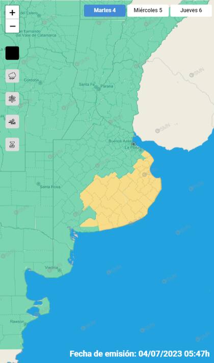 La zona de la provincia de Buenos Aires bajo alerta amarilla por tormentas