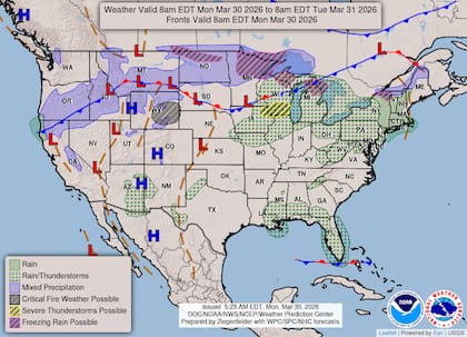 La zona de peligro se ampliará mañana hacia el estado de Nueva York, lo que pondrá en alerta a ciudades como Cleveland y Buffalo ante la posibilidad de vientos intensos y tornados aislados