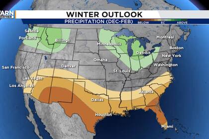 La zona verde es donde predominarían las precipitaciones en invierno, según el NOAA