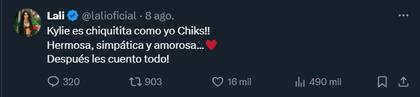Lali contando cómo fue conocer a Kylie Minogue en su cuenta de X
