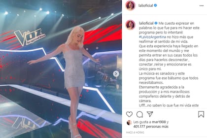 Lali Espósito se mostró emocionada por el final de La Voz Argentina y habló a corazón abierto con sus seguidores