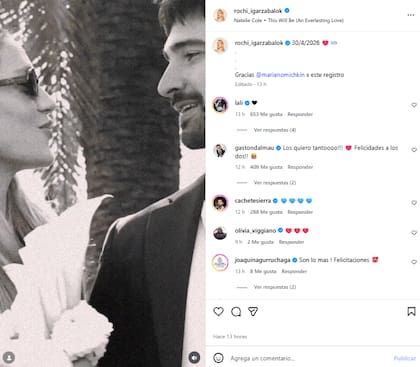 Lali, Gastón Dalmau y Agustín Sierra saludaron a la feliz pareja (Foto: Instagram @rochi_igarzabalok)
