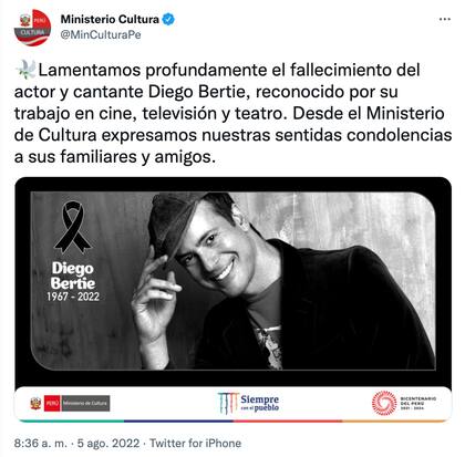 Lamentan muerte del reconocido actor y cantante peruano Diego Bertie