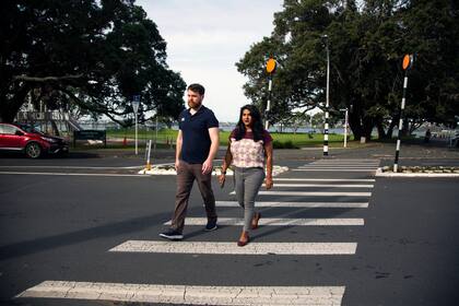 Lamia Imam, a New Zealander, and her American husband, Cody Sandel, in Auckland, New Zealand, on May 7, 2021. They had always planned to return to New Zealand, but their move was hastened by the pandemic and the political situation in the United States. (Cornell Tukiri/The New York Times)
