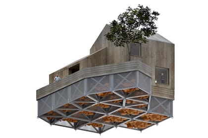 Land on Water se ispiró en la tecnología de los gaviones pero, en vez de llenarlos de rocas, hormigón o arena, utilizan flotación reciclada.