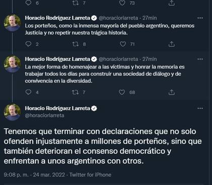Larreta dijo que la frase de Kirchner alienta divisiones en la sociedad argentina.