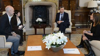 Larreta, Ocaña, Macri y Vidal, durante la reunión en la Casa Rosada