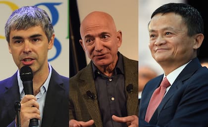 Larry Page (Google), Jeff Bezos (Amazon) y Jack Ma (Alibaba)