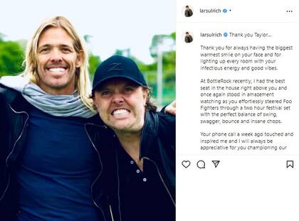 Lars Ulrich recordó la última conversación telefónica que tuvo con Taylor Hawkins (Crédito: Instagram/@larsulrich)