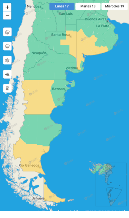 Las alertas amarillas para este lunes en todo el territorio nacional.