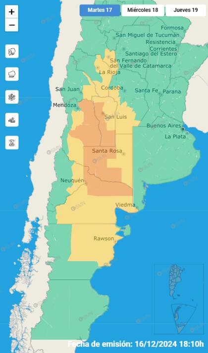 Las alertas amarillas y naranjas para este martes 17 de diciembre