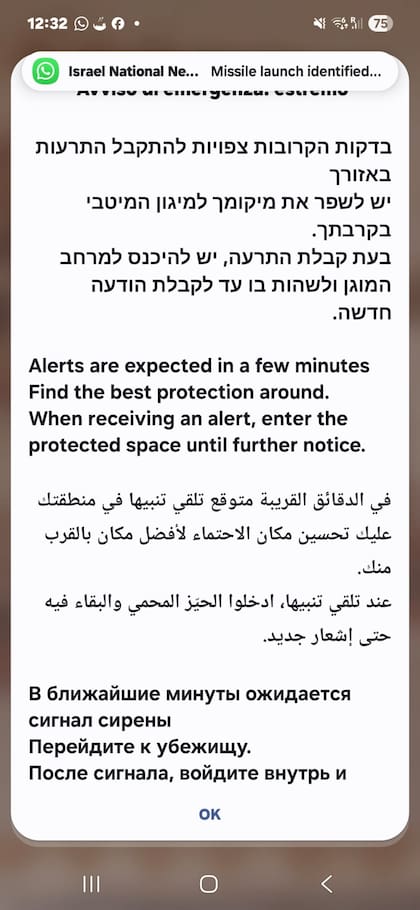 Las alertas de ataques que llegan a los celulares en Israel