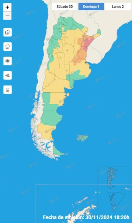 Las alertas del Servicio Meteorológico Nacional para el domingo 1 de diciembre