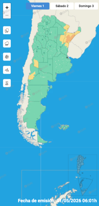 Las alertas del SMN para las distintas provincias este viernes