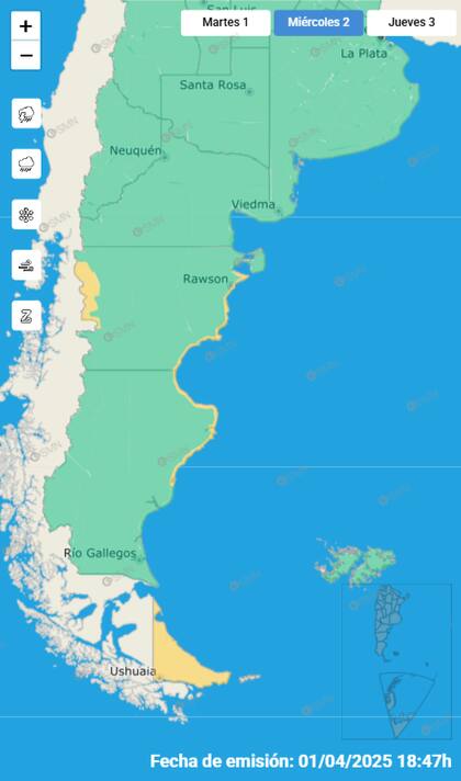 Las alertas emitidas para este miércoles 2 de abril