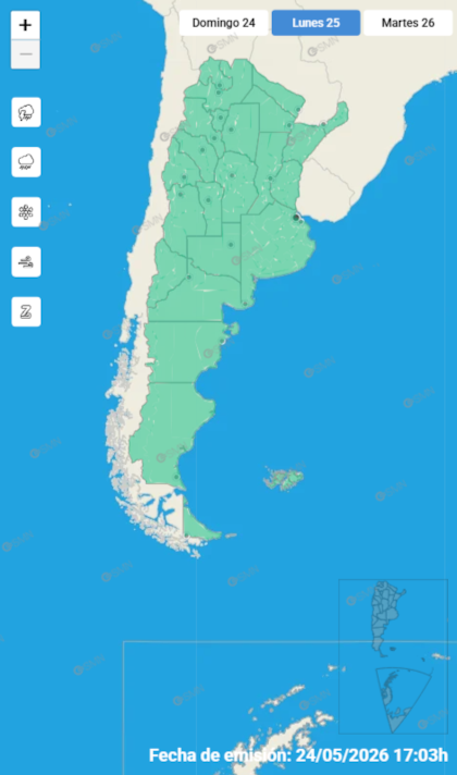 Las alertas emitidas por el SMN para el lunes 25 de mayo