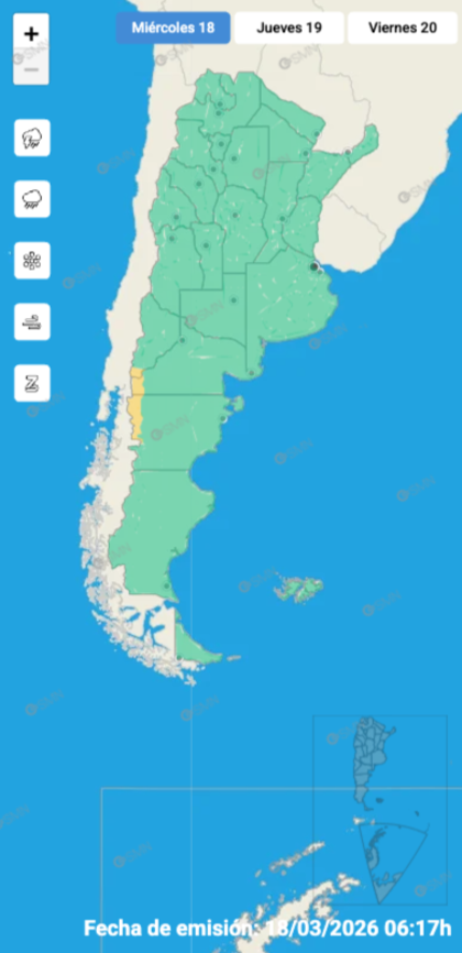 Las alertas emitidas por el SMN para este miércoles 18 de marzo.