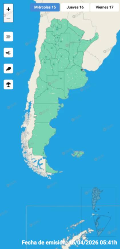 Las alertas emitidas por el SMN para este miércoles 15 de abril.