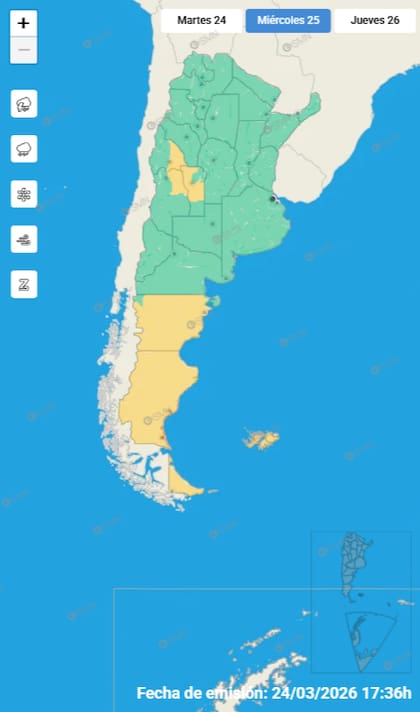 Las alertas emitidas por el SMN para este miércoles 25 de marzo
