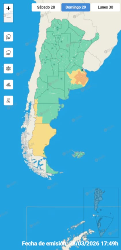 Las alertas emitidas por el SMN para este domingo 29 de marzo