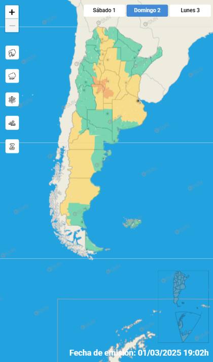 Las alertas emitidas por el SMN para este domingo 2 de marzo