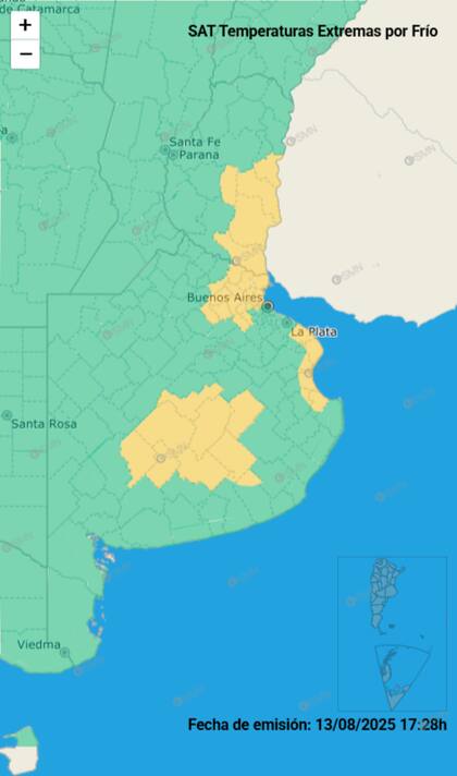 Las alertas emitidas por el SMN para este jueves 14 de agosto.