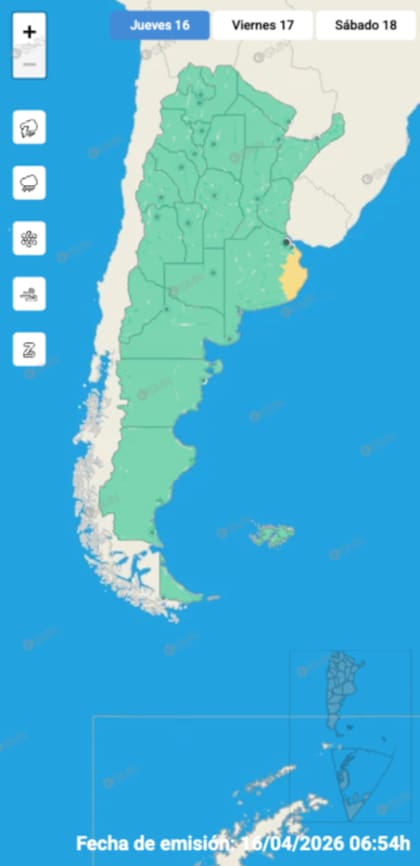 Las alertas emitidas por el SMN para este jueves 16 de abril.