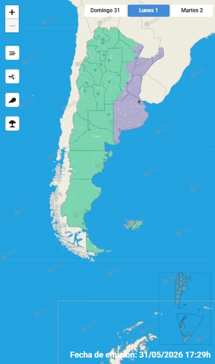 Las alertas emitidas por el SMN para este lunes 1 de junio