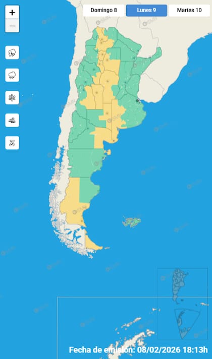 Las alertas emitidas por el SMN para este lunes 9 de febrero