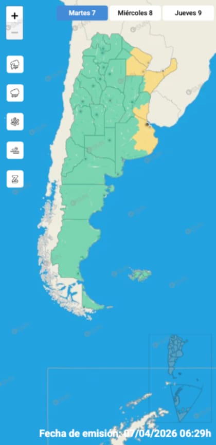 Las alertas emitidas por el SMN para este martes 7 de abril.