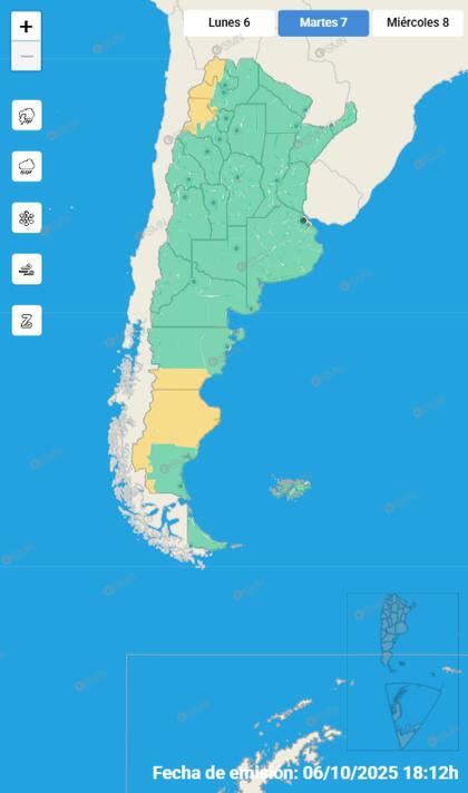 Las alertas emitidas por el SMN para este martes 7 de octubre