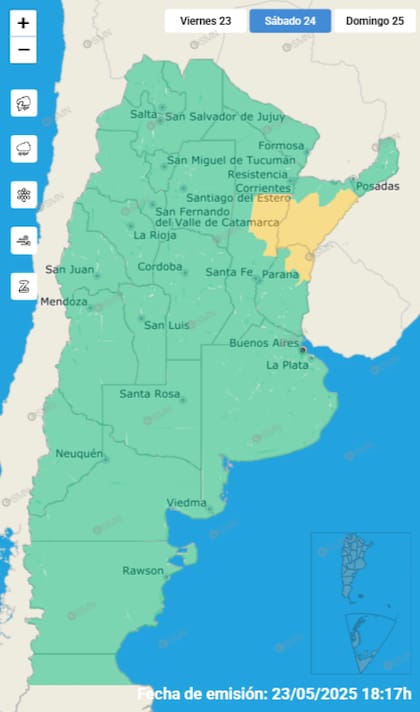 Las alertas emitidas por el SMN para este sábado 24 de mayo