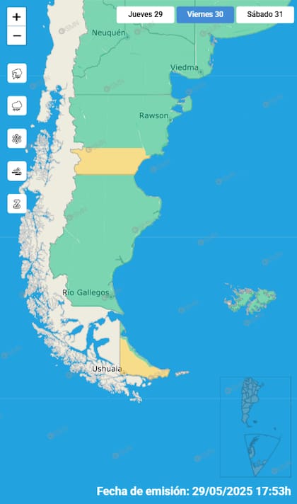 Las alertas emitidas por el SMN para este viernes 30 de mayo