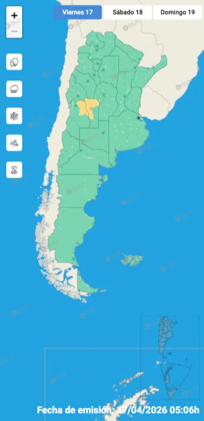 Las alertas emitidas por el SMN para este viernes 17 de abril.