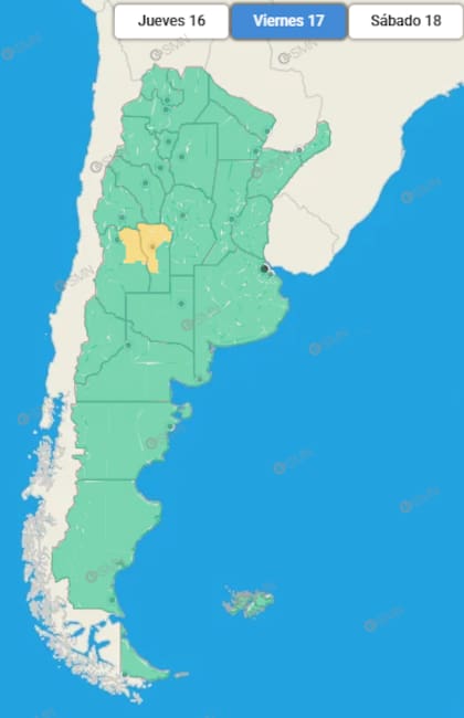 Las alertas emitidas por el SMN para este viernes 17 de abril