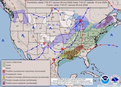 Las alertas meteorológicas para este viernes se concentran en gran parte del este y noreste de EE.UU.