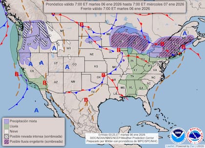 Las alertas para EE.UU. incluyen precipitaciones mixtas, lluvias persistentes y nevadas intensas