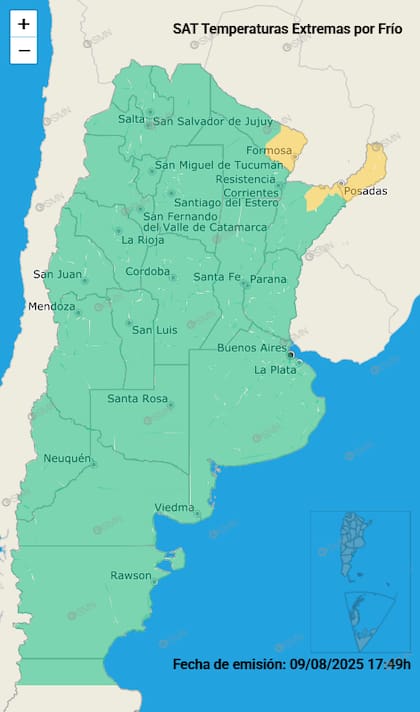 Las alertas por frío para este domingo.