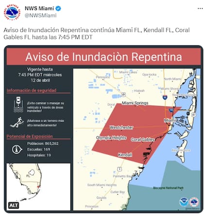 Las alertas por inundaciones continúan durante toda la tarde de este miércoles en algunas zonas de Miami