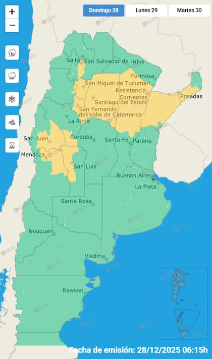 Las alertas por tormentas para este domingo.