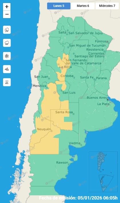 Las alertas por tormentas para este lunes.