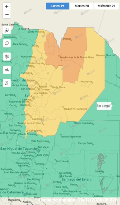 Las alertas por tormentas para este lunes.