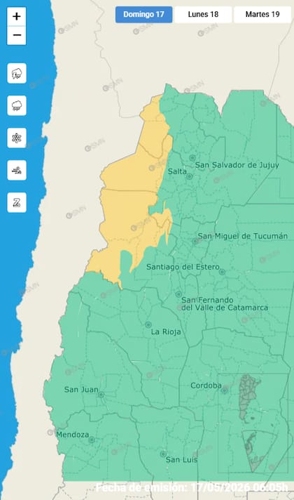 Las alertas por vientos para este domingo