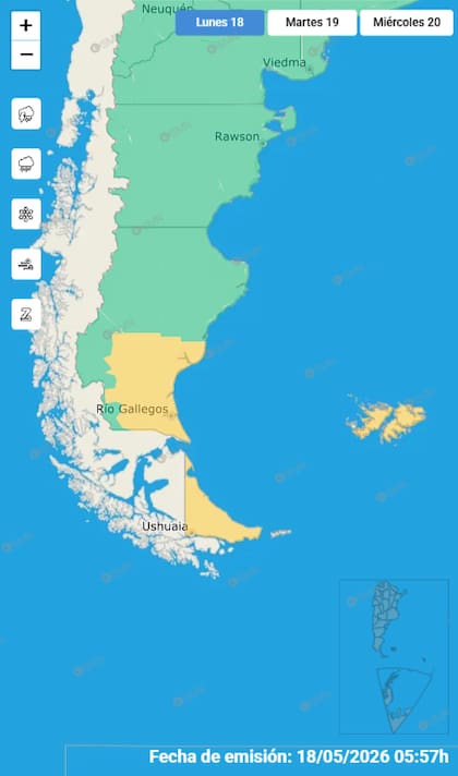 Las alertas por vientos para este lunes