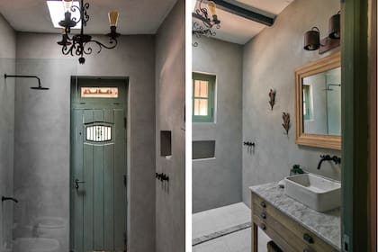 “Las arañas de hierro vintage las consiguió Gaby en Tucumán. Uno las ve colgadas en los anticuarios y no les da ni cinco de bolilla, pero restauradas y con cadenas nuevas, combinadas con apliques modernos alrededor de los espejos, aportan un toque único”.